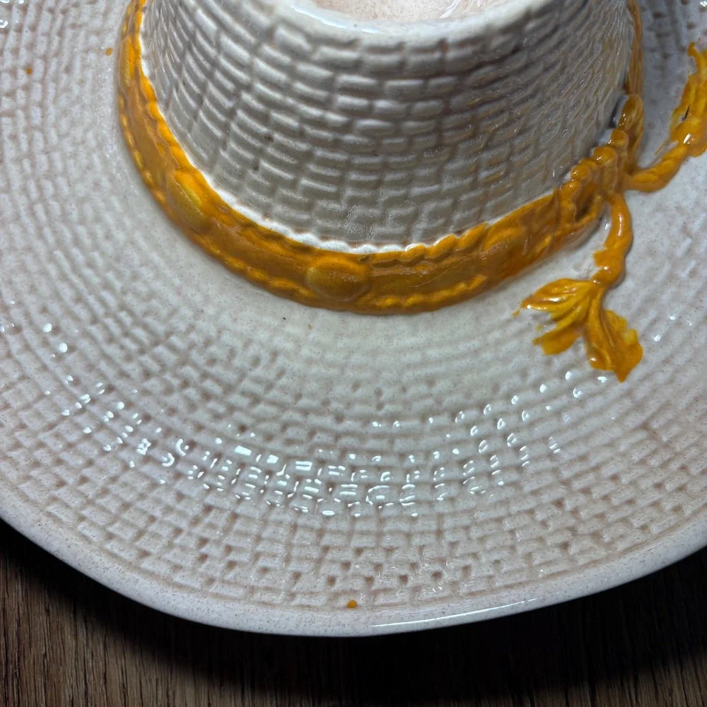 VTG Ceramic Sombrero Chip and Dip Serving Platter‎ Woven Texture USA Made 1986